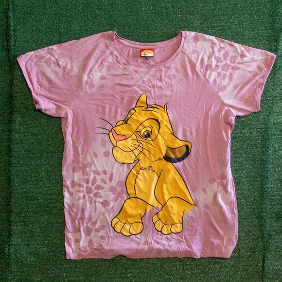 DISNEY PARKS SIMBA WOMENS SLEEP SHIRT NIGHT TEE PINK SPOTTED RETRO SIZE XL - Picture 3 of 5
